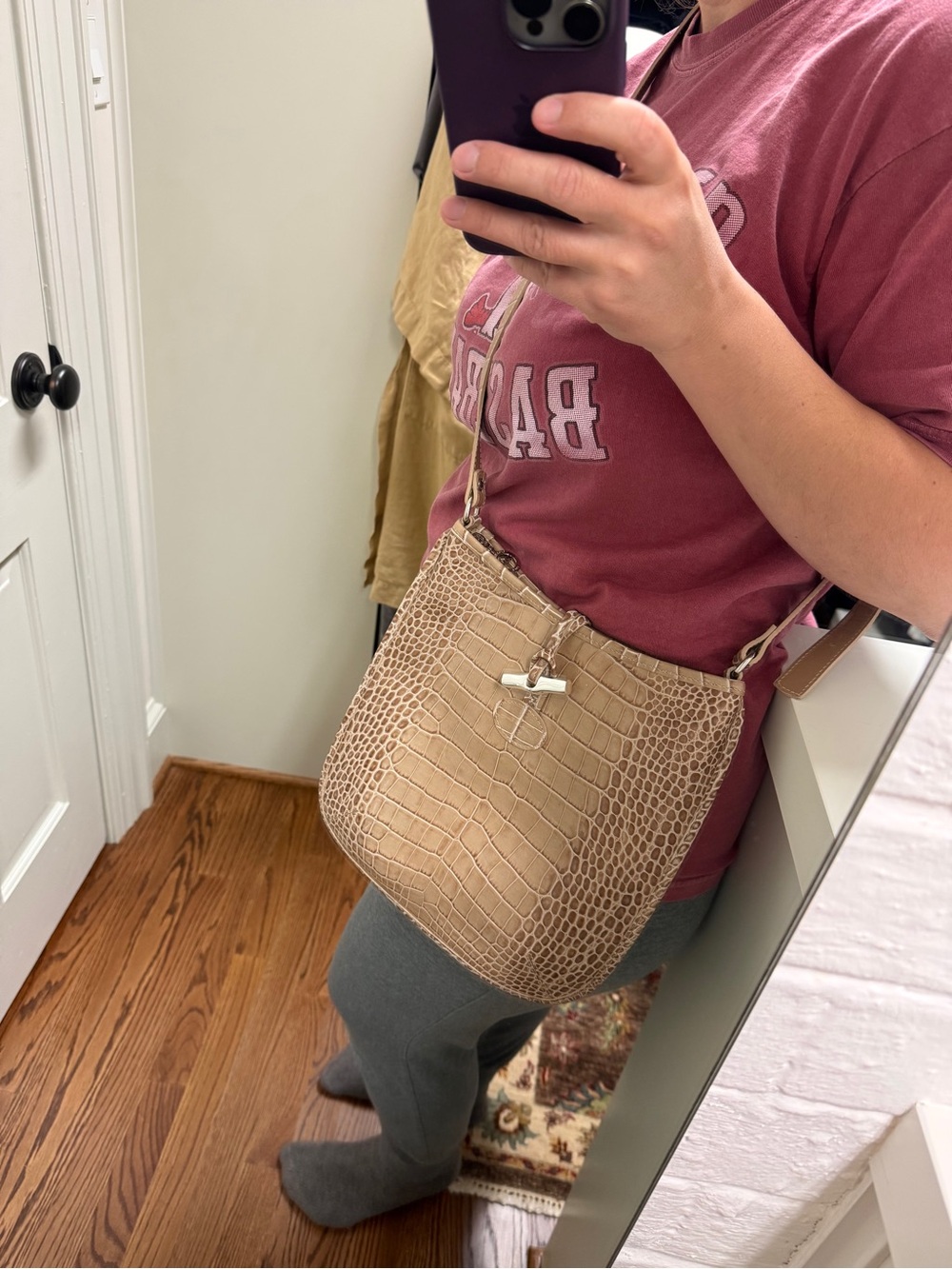 Longchamp Taupe Crocodile Embossed Leather Crossbody / Shoulder Bag - Picture 13 of 13